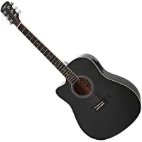 Gear4Music Dreadnought Cutaway Linkshänder-Elektroakustikgitarre Schwarz