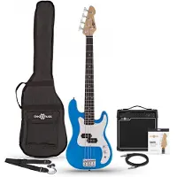 Gear4Music 3/4 LA Bassgitarre Blau mit 15W-Verstärker und Zubehör