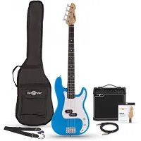 Gear4Music LA Bassgitarre Blau mit 15W-Verstärker und Zubehör