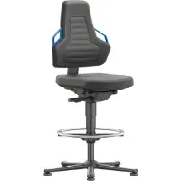 BIMOS Arbeitsdrehstuhl Nexxit Bodengleiter + Fussring Supertec-Gewebe schwarz Grifffarbe blau 570-820 mm