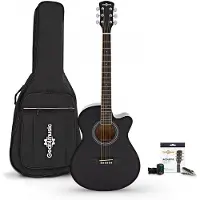 Gear4Music Single-Cutaway-Akustikgitarre mit Zubehörset von Schwarz
