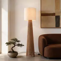 LumenXL Stehleuchte Papira braun mit Leinenschirm