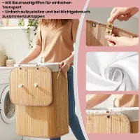 Hobby Hall Wäschekorb mit Deckel, 72 L, Wäschesammler aus Bambus LCBB3510Y
