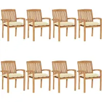 vidaXL Stapelbare Gartenstühle mit Kissen 8 Stk. Massivholz Teak