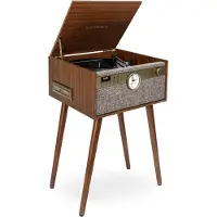 Victrola Century Signature+ 6-in-1 Holzplattenspieler mit Uhr und Beinen Nussbaum