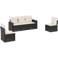 vidaXL 5-tlg. Garten-Sofagarnitur mit Kissen Schwarz Poly Rattan