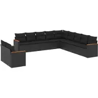 vidaXL 11-tlg. Garten-Sofagarnitur mit Kissen Schwarz Poly Rattan