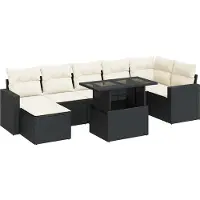 vidaXL 8-tlg. Garten-Sofagarnitur mit Kissen Schwarz Poly Rattan