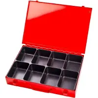 ADB Sortimentskoffer , leer, 8-fache Einteilung, abschließbar, mit Griff, B 330 x T 230 x H 50 mm, Stahl & ABS-Kunststoff, verkehrsrot RAL 3020