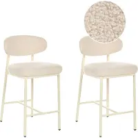 Beliani Barstuhl 2er Set Hellbeige Bouclé Stoff Metallbeine Ohne Armlehnen Retro Stil Modernes Design Minimalistischer Stil Barhocker Tresenhocker
