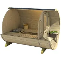 FinnTherm Fasssauna Sam 220x280cm aus Holz Naturbelassen 42mm Wandstärke