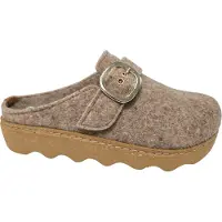 Rohde Damen Pantoffel Softfilz Hausschuh mit Plateau und Schnalle Foggia-D 6117, Größe:39 EU, Farbe:Beige