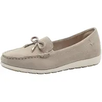 Tamaris Comfort Damen Mokassins aus Leder mit Schleife, Beige (Beige Suede), 38
