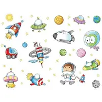 Northix Mehrfarbiger Weltraum Wandaufkleber für Kinderzimmer, ca. 70 x 50 cm, rückstandslos entfernbar