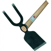 Idealspaten-bredt Gartenhacke mit Breitblatt 2 stumpfe Zinken geschmiedet ovales Auge Eschenstiel 135 cm