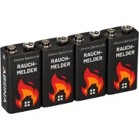 Absina 9V-Blockbatterie, Alkaline, für Rauchmelder, 4 Stück