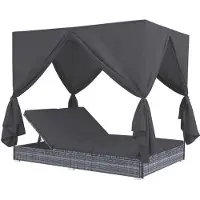 Syfax Outdoor-Lounge-Bett mit Vorhängen Poly Rattan Grau