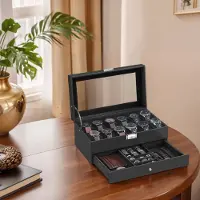 Hobby Hall Uhrenbox, Uhrenkasten mit Glasdeckel, 2 Ebenen, für 12 Uhren JWBB35012B03