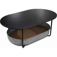 Relaxdays Couchtisch, mit Stoffkorb, oval, Beistelltisch mit Stauraum, HBT 55x100x45 cm, MDF & Eisen, schwarz-dunkelgrau