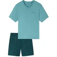 Schiesser Shorty "Comfort Essentials", Herren, Gr. 48, blau (708, grün), Single Jersey, Obermaterial: 100% Baumwolle, Basic kurz, V-Ausschnitt, Homewear-Sets Shorty, mit aufgesetzter Brusttasche