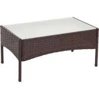 Mendler Poly-Rattan Gartentisch Hamar, Beistelltisch Tisch mit Glasplatte braun-meliert