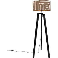 QAZQA Stehleuchte schwarz Stativ mit braun und beige gestreiftem Schirm 50cm - Puros