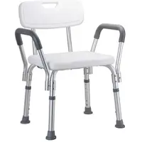 BRILLANTBAD BELP Duschsitz mit Rücken- und Armlehne Aluminium matt Kunststoff Weiß 560x660-830x495 mm, 150 kg Traglast für Bad & WC >> Freistehend anwendbar