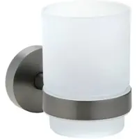 BRILLANTBAD BAPHIT Glashalter mit Glas Messing Metallic Grau matt Milchglas 70x95x105 mm für Bad & Küche >> zum Bohren oder Kleben*
