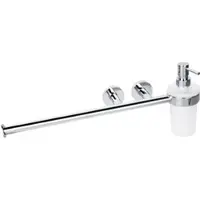 BRILLANTBAD BOMEGA Küchenrollenhalter mit Seifenspender Messing Chrom poliert 455x180x115 mm, 230 ml für Bad & Küche >> zum Bohren oder Kleben*
