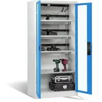 C+P Akkuladeschrank Comfort mit Sichtfenster aus Acrylglas, H 1950 x B 930 x T 500 mm, Lichtgrau/Lichtblau