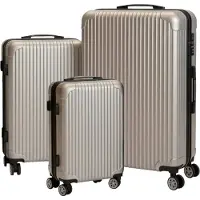 Relaxdays Kofferset, 3-teilig, 4 Rollen, Hartschale, 3 Größen, Teleskopgriff, Zahlenschloss, Reisekoffer, silber