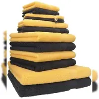 Betz 12-tlg. Handtuch-Set PREMIUM 100% Baumwolle 2 Duschtücher 4 Handtücher 2 Gästetücher 2 Seiftücher 2 Waschhandschuhe honiggelb/graphit