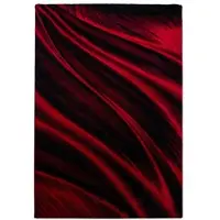 Carpetsale24 Kurzflor Teppich 80x150 cm, Modern Abstrakt Wellen Design in Rot Schwarz, Pflegeleicht, ideal für Flur, Küche oder kleine Räume