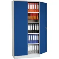 Proregal Flügeltürenschrank Badger | 4 Fachböden | Eurolock Griff Sockel | HxBxT 195x120x42 cm | Grau-Blau | Lackiert