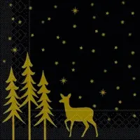 Mank Tissue Serviette Liane in Schwarz, 40x40 cm, 100 Stück - Weihnachtsserviette Hirsch Wald Schneeflocken