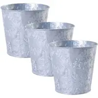 H&D Manufaktur Jinfa | Metalltöpfe verzinkt | Zink | Höhe: 9,9 cm, Ø 13,2 cm | 3 verzinkte Metalltöpfe mit 3D-Look | Pflanztopf, Aschenbecher oder Dekoration