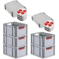 Proregal SparSet 5x Eurobox NextGen Color mit Auflagedeckel & Verschlüsse, HxBxT 22x30x40cm, 20L, Grau, Griffe rot offen, Eurobehälter, Box