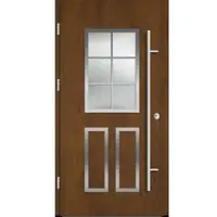 Haustuerenland.de Aluminium Landhaustür "MARLIES" 82 mm RC2 Sprossenfelder Golden Oak holzähnlich beidseitig außen öffnend DIN links