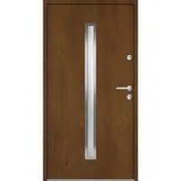Haustuerenland.de Aluminium-Stahl Nebeneingangstür "SAMIA" Golden Oak holzähnlich beidseitig innen öffnend DIN rechts