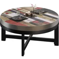GGM Möbel BO | Bistro Lounge Tisch | Ø70xH34cm | 50mm | Edelstahl Rand | Vintage Bunt/ Schwarz