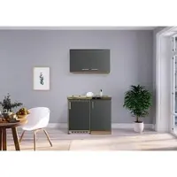 Respekta Küche Miniküche Singleküche Küchenzeile Pantry Eiche Grau Levin 100 cm, mit Glaskeramikkochfeld, MK100ESGOSCS