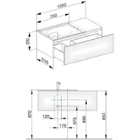 Keuco Edition 11 Waschtischunterbau 1050 x 350 x 535 mm links (705 mm Öffnung) mit 1 Auszug - Anthrazit Glas / Lack Matt - 31153110000