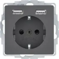 Berker MAN0204523 Steckdose SCHUKO mit USB A-A Q.1/Q.3 tiefschwarz matt, lackiert
