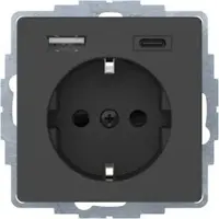 Hager Berker MAN0204623 Steckdose SCHUKO mit USB A-C Q.1/Q.3 tiefschwarz matt, lackiert