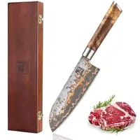 Zayiko MysticMagma Santoku I 17,5cm Klinge I Damaststahl mit Kupfer-Bronze-Einlage I Ahornholzgriff