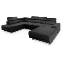 Masseno Ecksofa SIENA L-S mit Schlaffunktion U-Form, Sofa mit Bettkasten, Wohnzimmersofa, Couch, Soffa, Bettsofa, Couchgarnitur- Schwarz, MONOLITH 95