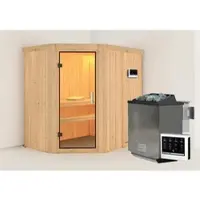 Karibu Sauna »Vijandi«, inkl. 9 kW Bio-Kombi-Saunaofen mit externer Steuerung, für 3 Personen - beige