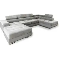 Masseno Ecksofa CASONE R-S mit Schlaffunktion U-Form, Sofa mit Bettkasten, Wohnzimmersofa, Couch, Soffa, Bettsofa, Couchgarnitur- Hellgrau, MONOLITH 84