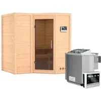 Karibu Sauna »Riga 1«, inkl. 9 kW Bio-Kombi-Saunaofen mit externer Steuerung, für 3 Personen - beige