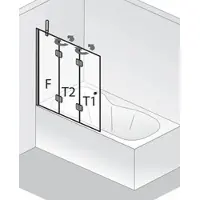 Hsk teilgerahmt Badewannenaufsatz 3-teilig „Aperto“ 3-teilig Glas Mattglas, Profile Schwarz-matt, B: 1140 mm H: 1500 mm